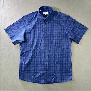 Eton Dress Shirt 18 46 XXL Contemporary Button Up Short Sleeve Blue Check